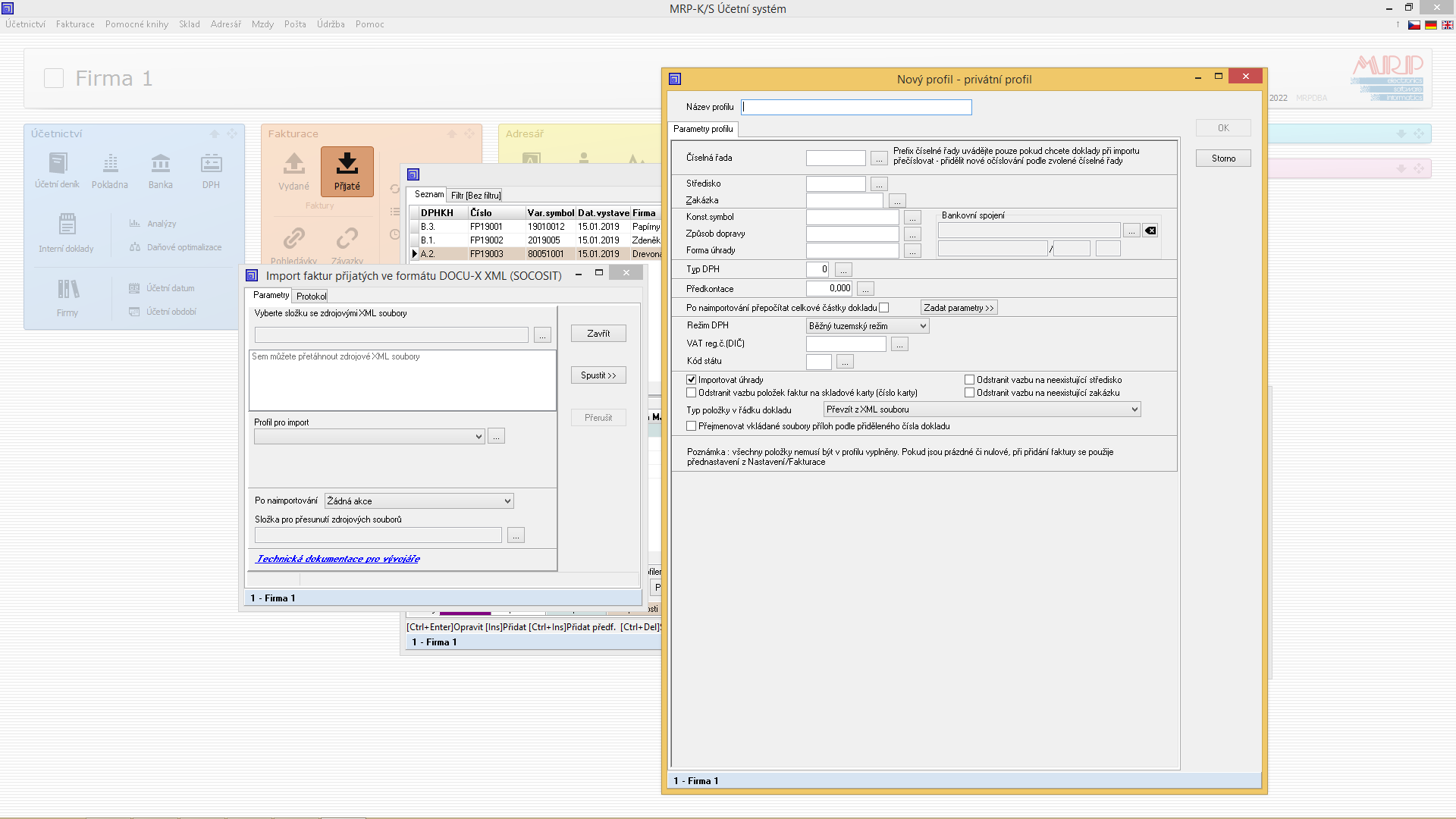 Komun. modul pro Import faktur přijatých ze systému DOCU-X OCR