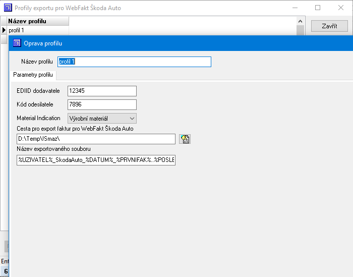 Pronájem kom. modulu na Export faktur vyd. Škoda Auto-WebFakt