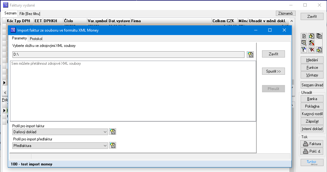Pronájem komunik. modulu pro Import faktur vydaných Money S3