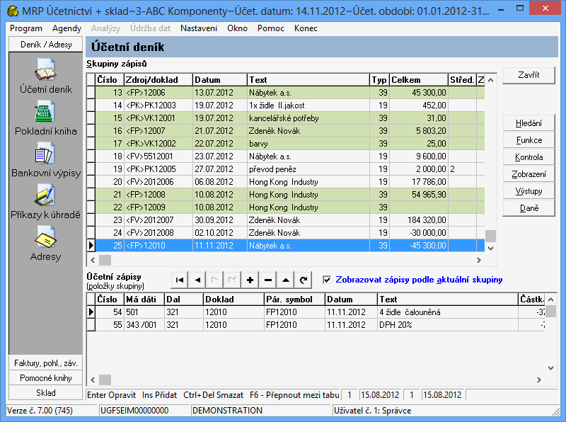 Účetnictví + skladová evidence